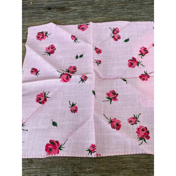 Vintage 1950s set of 4 Pink Linen Rose Print Napkins Unused - Picture 2 of 11